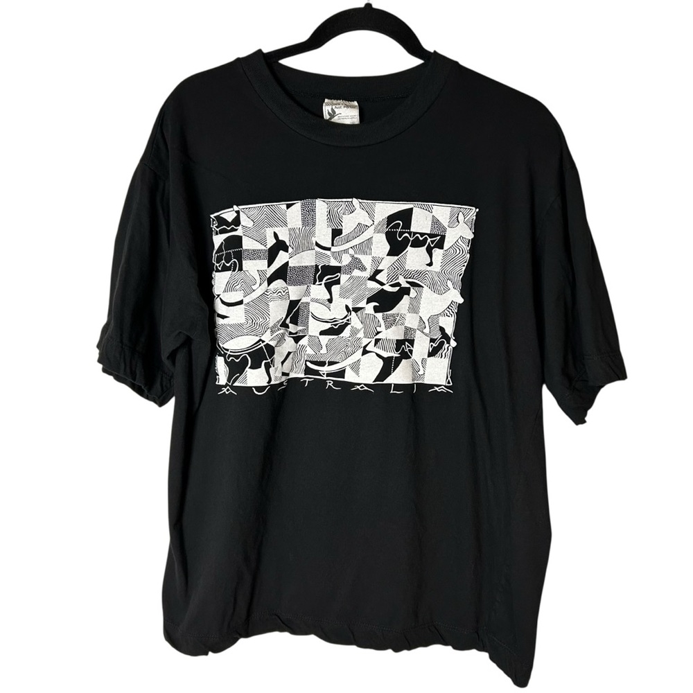 Vintage‎ 90s Abstract Art Graphic Tee Black White Modern Art T-Shirt Large - Picture 2 of 8